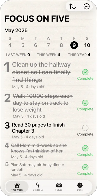 Focus on Five — weekly review